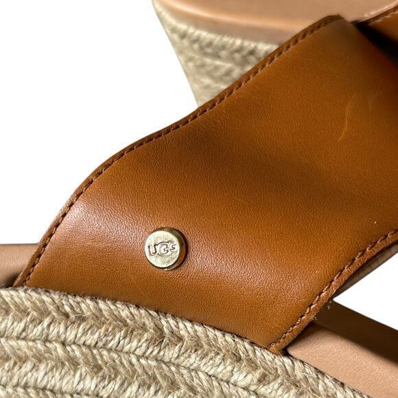 UGG Eirene Leather Espadrille Wedge Sandal Tan Brown Size 10 - Picture 7 of 11